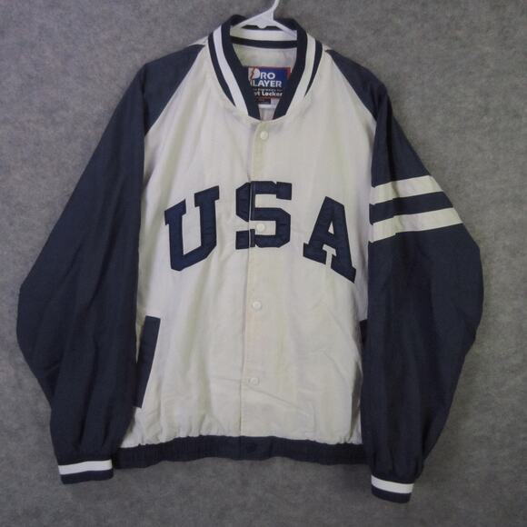 Vintage USA Jacket Mens Large White Blue Pro Player Foot Locker Windbreaker 90s - Picture 1 of 8